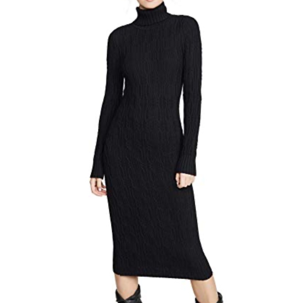525 Black Midi Cable Knit Sweater Dress